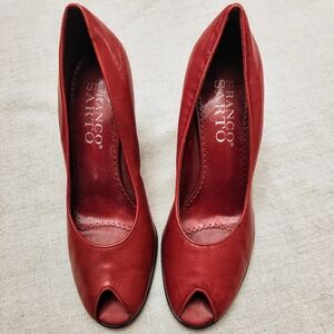 Franco Sarto Red Leather Peep Toe Heels - Size 7.5
